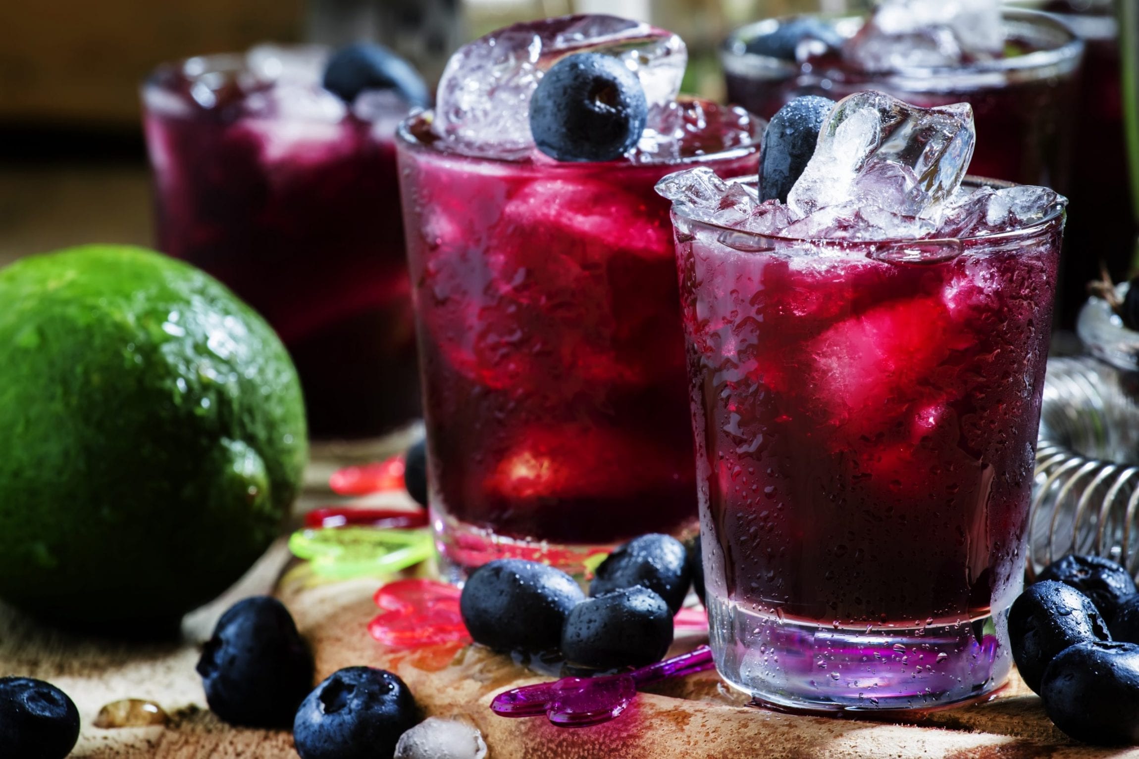 Old Glory Cocktail with blueberries and lime