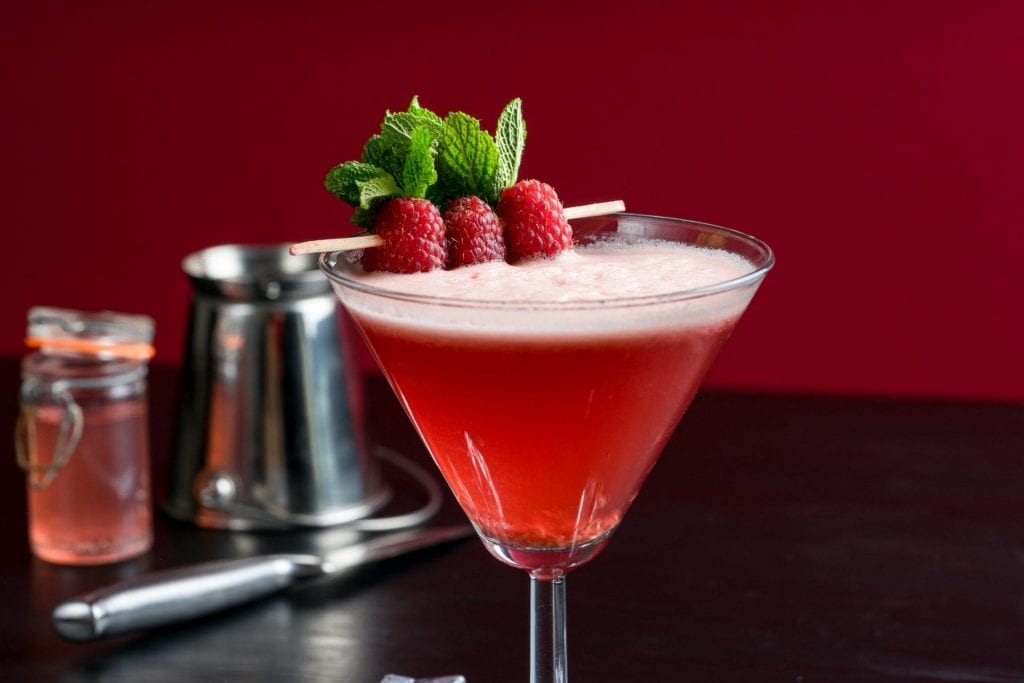 Raspberry Cosmopolitan made with the Spirit of Wales Distillery Release Welsh Vodka.