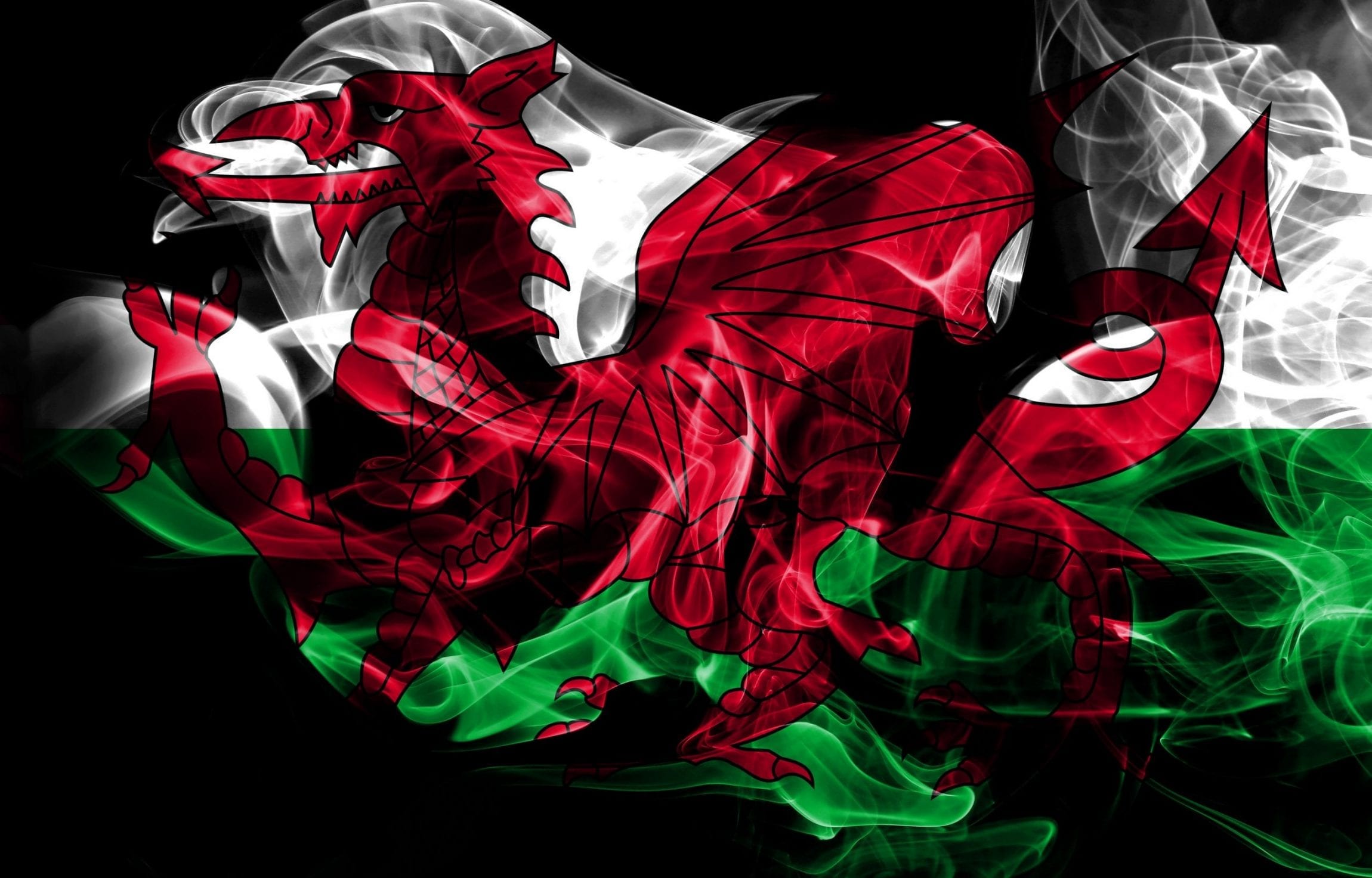 United States of America, USA vs Wales, Welsh background abstract concept peace smokes flags.