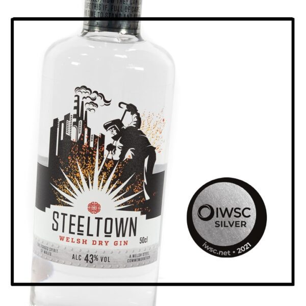 Steeltown Welsh Dry Gin IWSC Silver Medal Winner 2021 bottle Steeltown Welsh Dry Gin IWSC Silver Medal Winner 2021 bottle